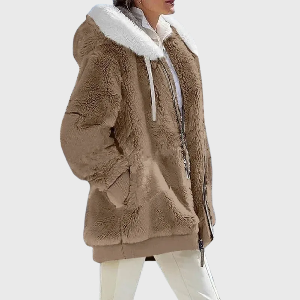 Sofia | Colorblock Fuzzy Hooded Jacket