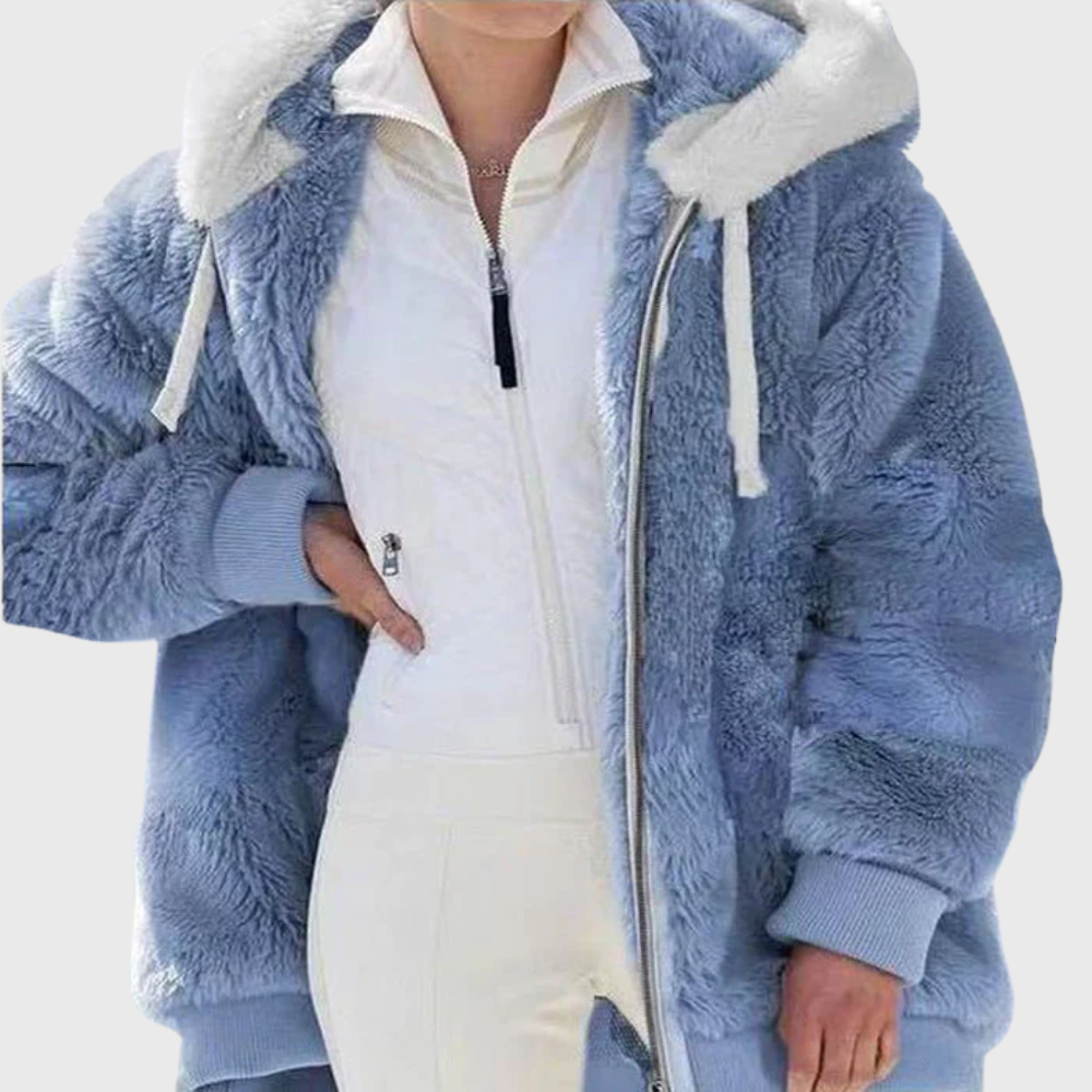 Sofia | Colorblock Fuzzy Hooded Jacket