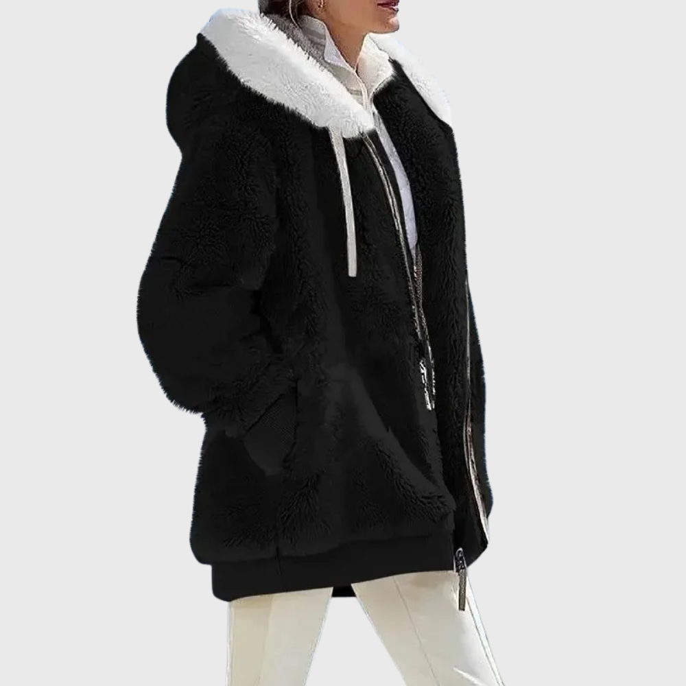 Sofia | Colorblock Fuzzy Hooded Jacket