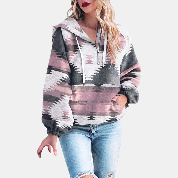 Peyton | Oversized Quarter-Zip Hoodie with Geometric Print