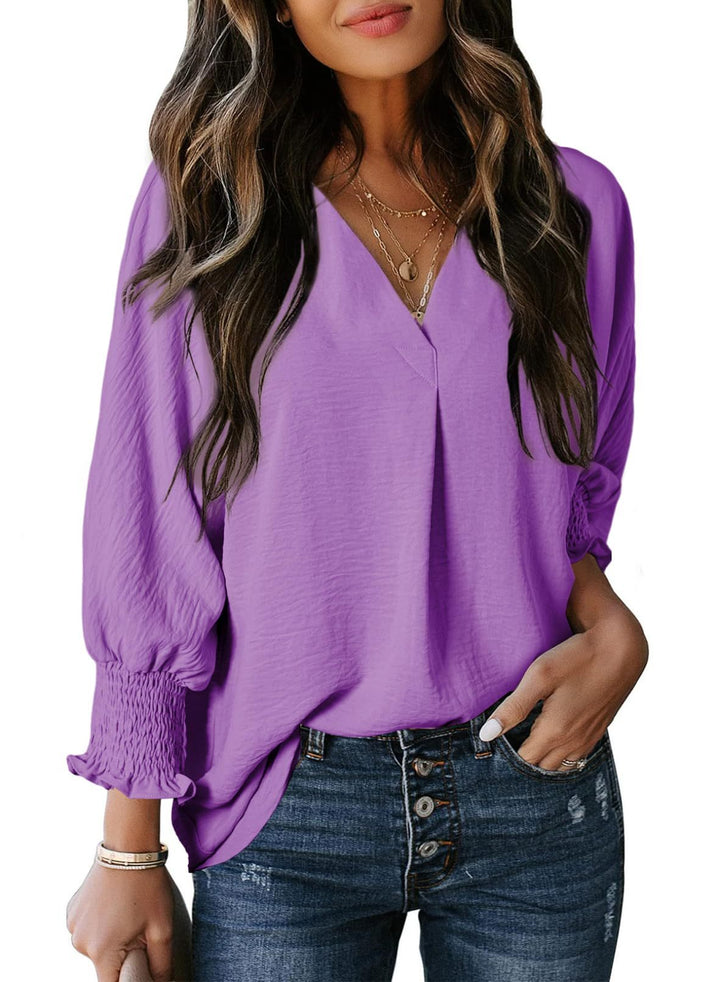 Nina – Relaxed V-Neck Blouse with 3/4 Sleeves