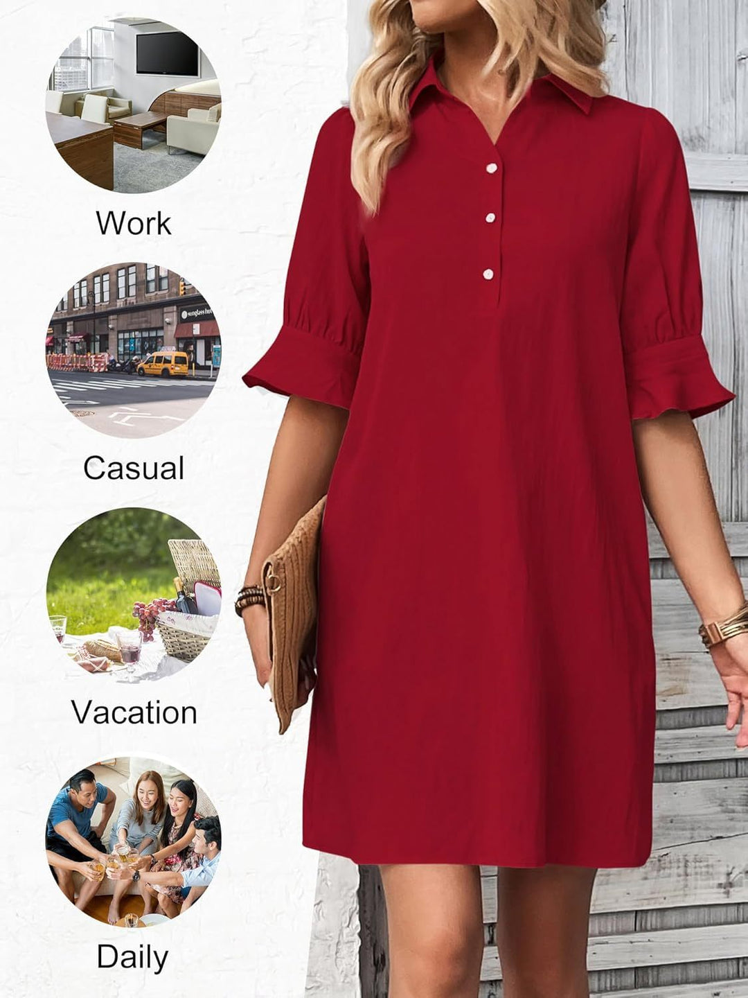 Cameron – Button-Down Ruffle Sleeve Dress