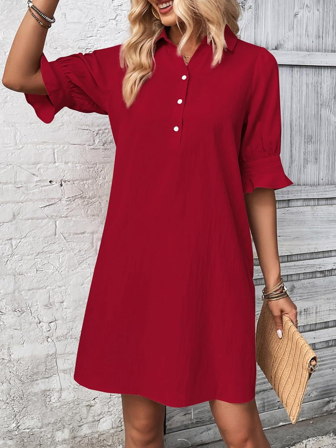 Cameron – Button-Down Ruffle Sleeve Dress