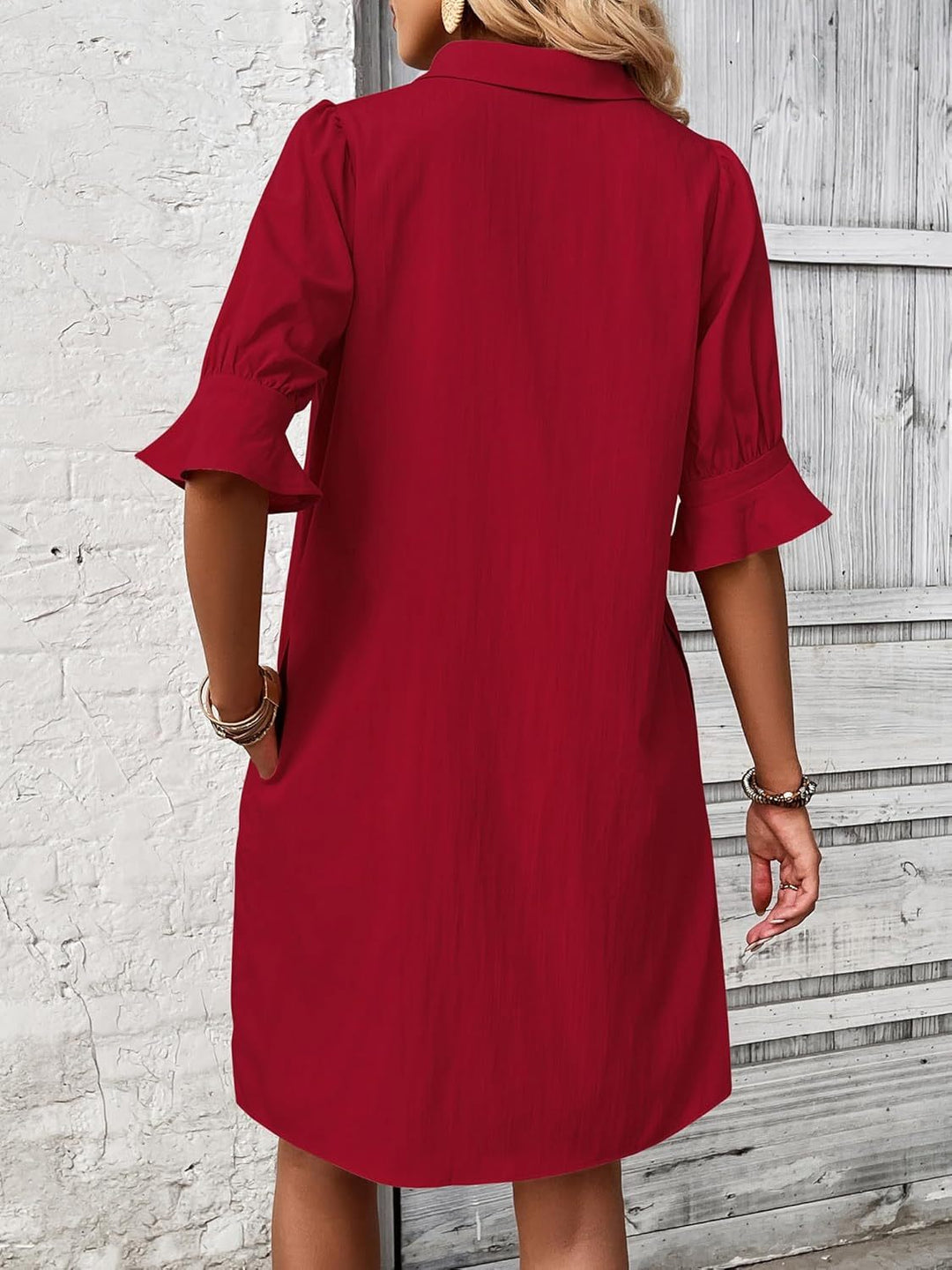 Cameron – Button-Down Ruffle Sleeve Dress