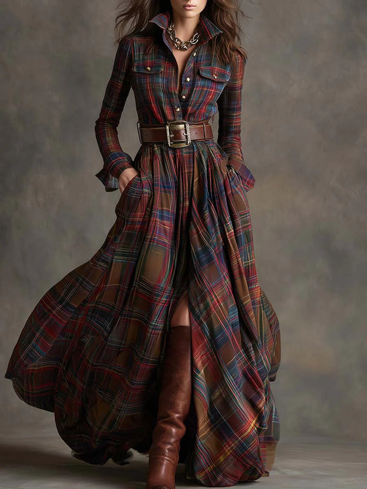 Beatrice | Long Checkered Dress with Belt
