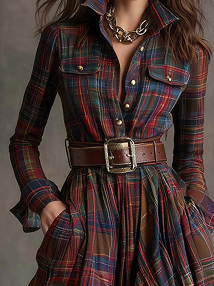 Beatrice | Long Checkered Dress with Belt