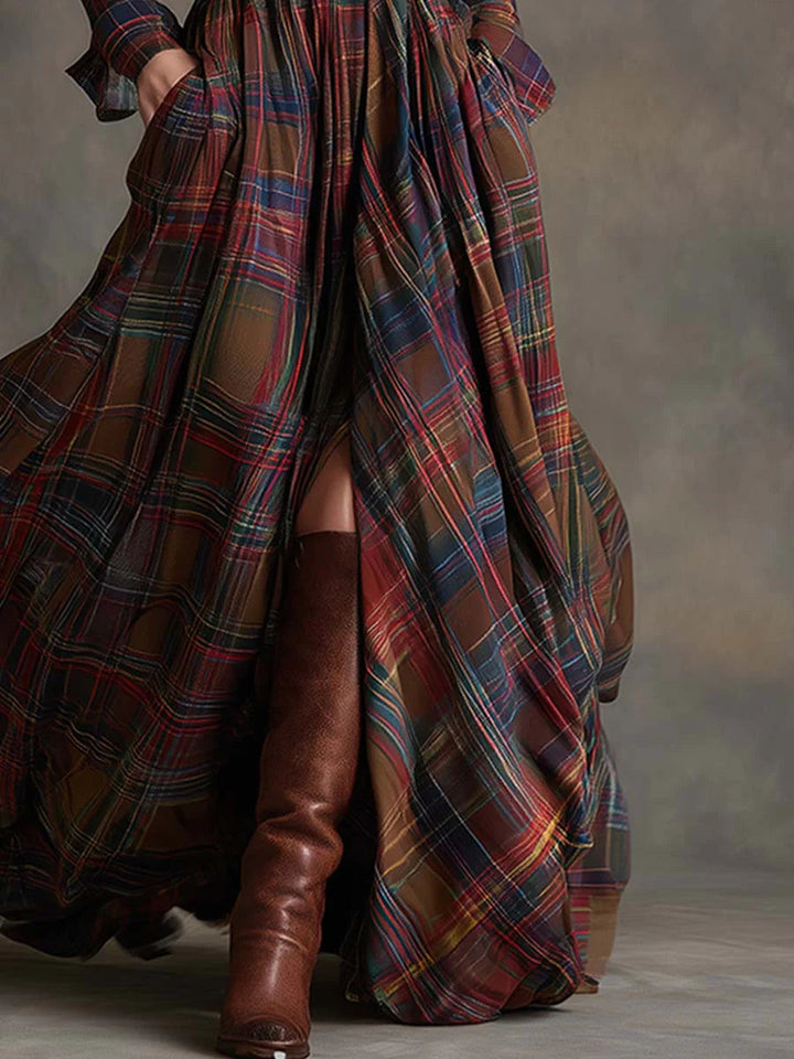 Beatrice | Long Checkered Dress with Belt