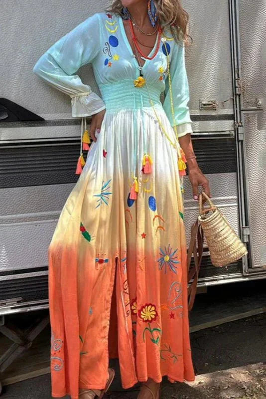 Demeter – Floral Ombre V-Neck Maxi Dress