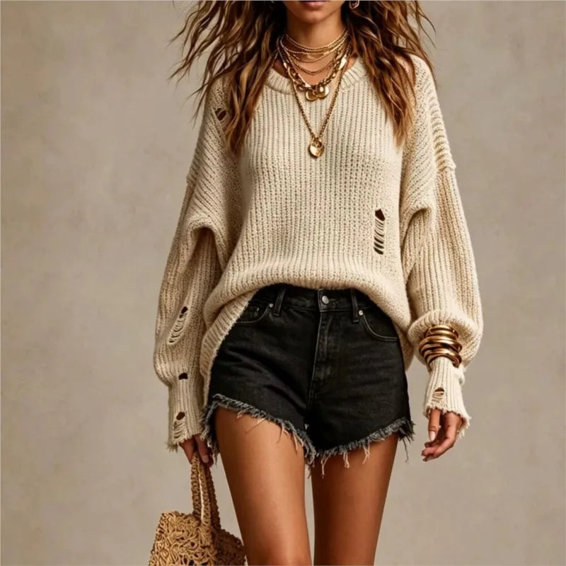 Polly | Distressed Knit Sweater