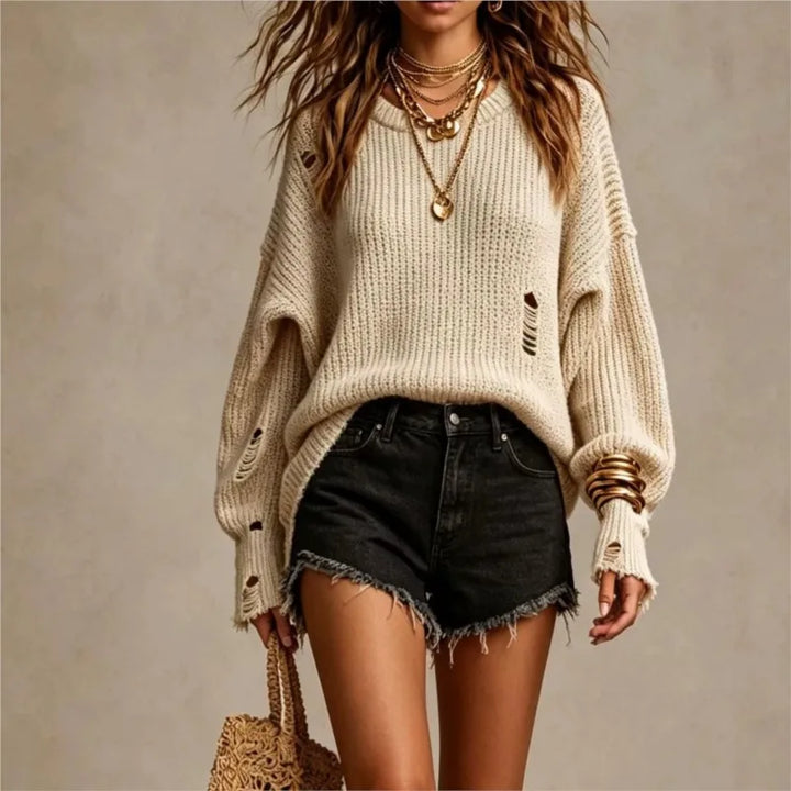 Polly | Distressed Knit Sweater
