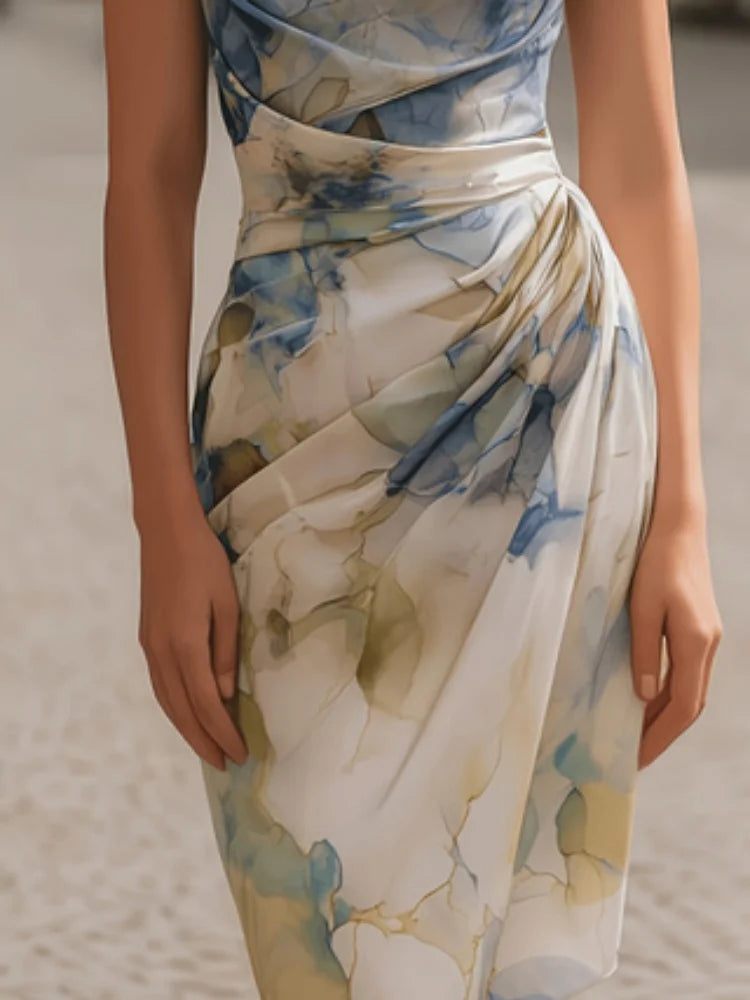 Claire | Watercolor Draped Midi Dress