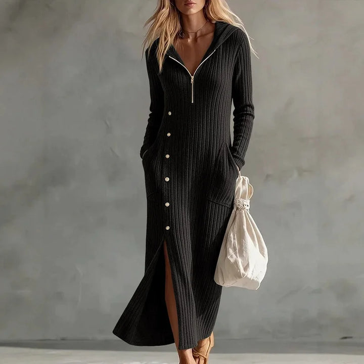 Marcie | Ribbed Hooded Midi Dress