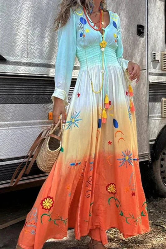 Demeter – Floral Ombre V-Neck Maxi Dress