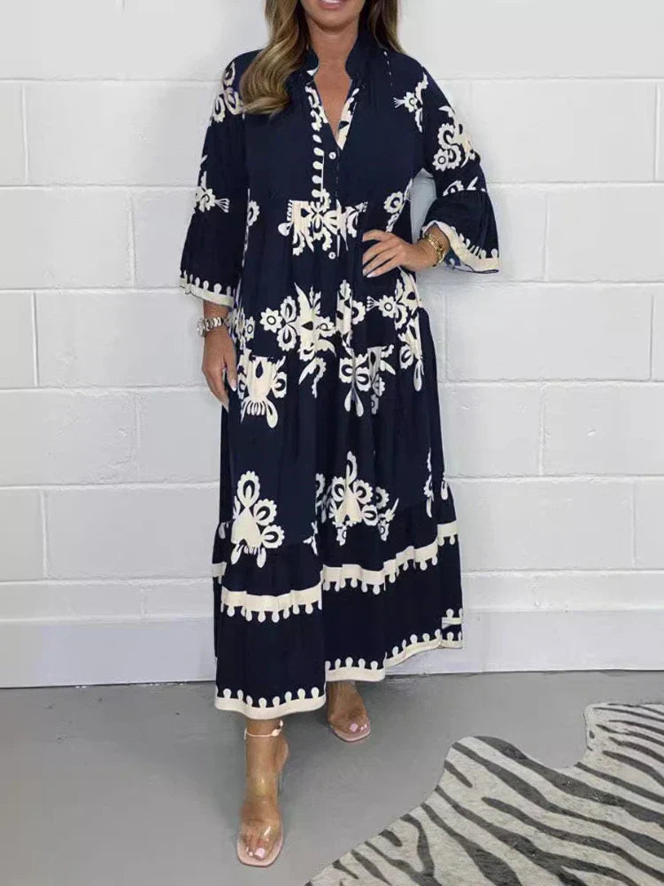 Valeen – Printed Midi Dress with Horn Sleeves
