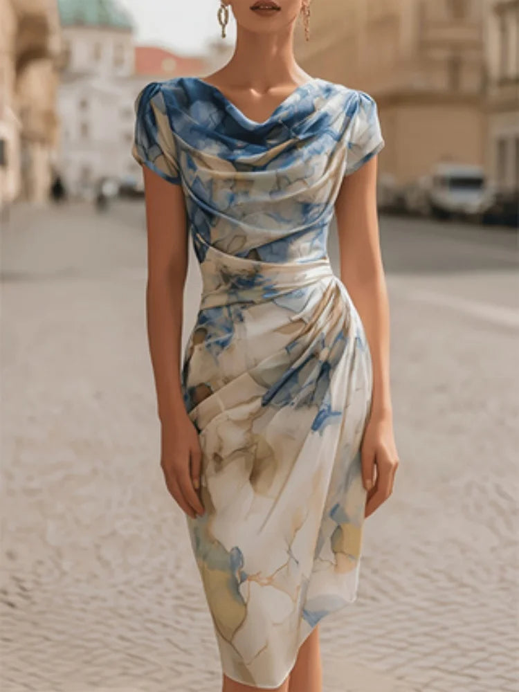 Claire | Watercolor Draped Midi Dress