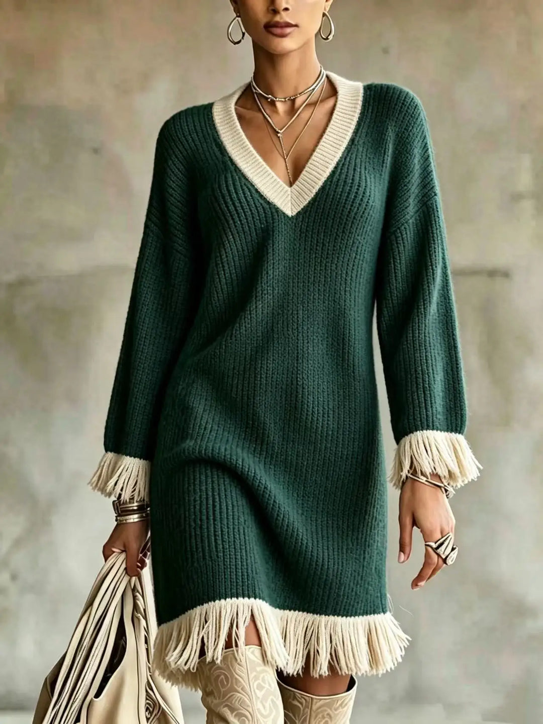 Jolene | Fringe Knit Sweater Dress