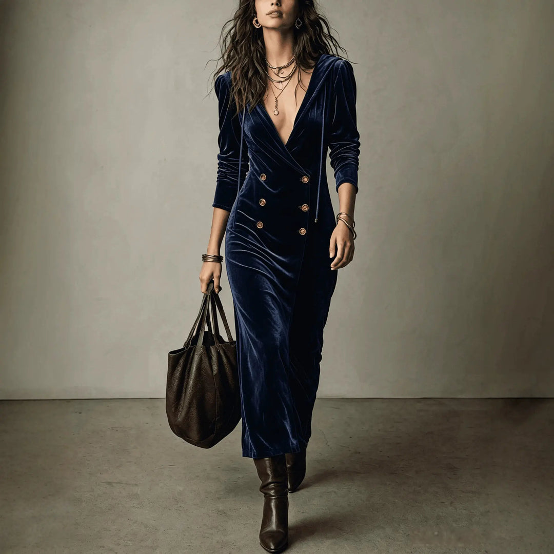 Alexandra | Velvet Hooded Midi Dress