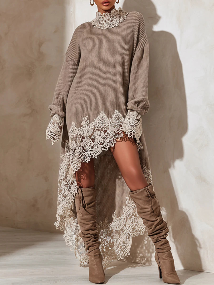 Winifred | Lace Trim Knit Dress
