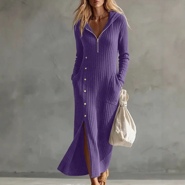 Marcie | Ribbed Hooded Midi Dress