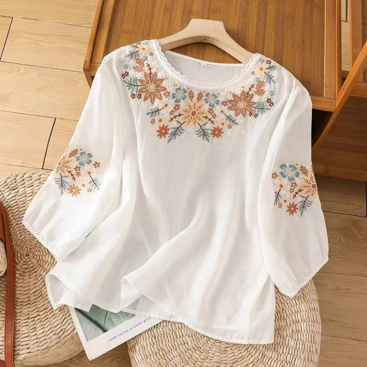 Ellin – Petal Stitch Floral Embroidered Blouse