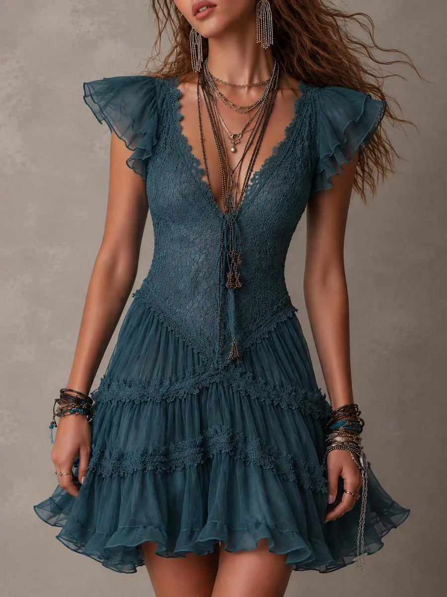 Eveline | Lace Tiered Mini Dress