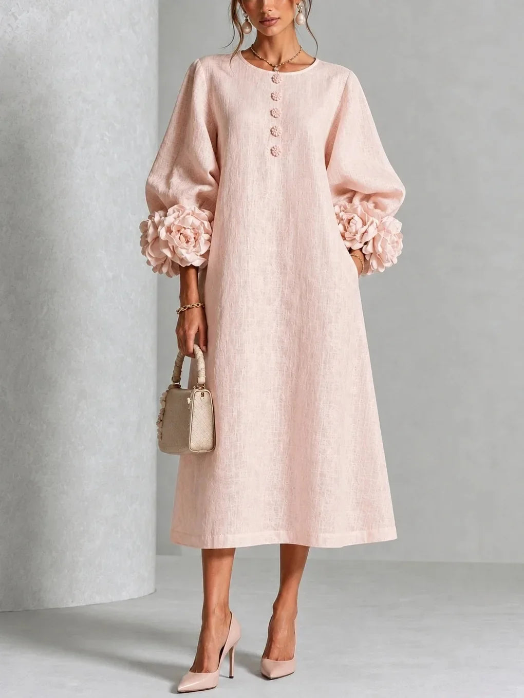 Willa | Floral Lantern-Sleeve Midi Dress