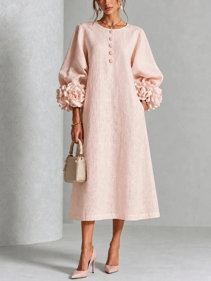 Willa | Floral Lantern-Sleeve Midi Dress