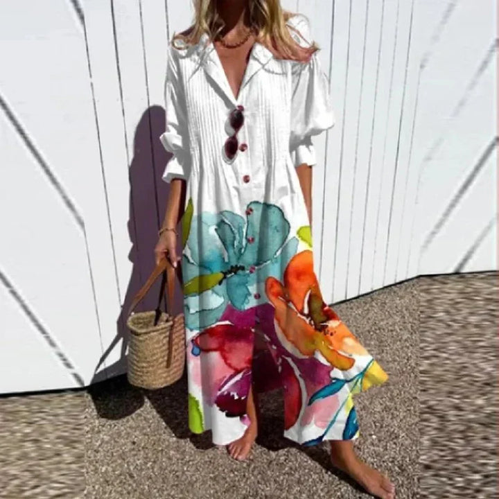 Rimmey – Boho Maxi Dress with Deep V-Neck