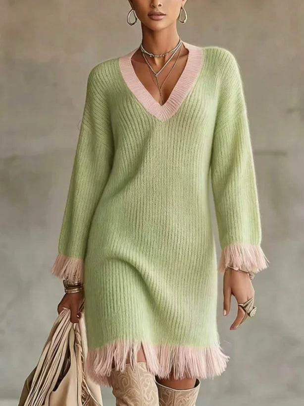 Jolene | Fringe Knit Sweater Dress