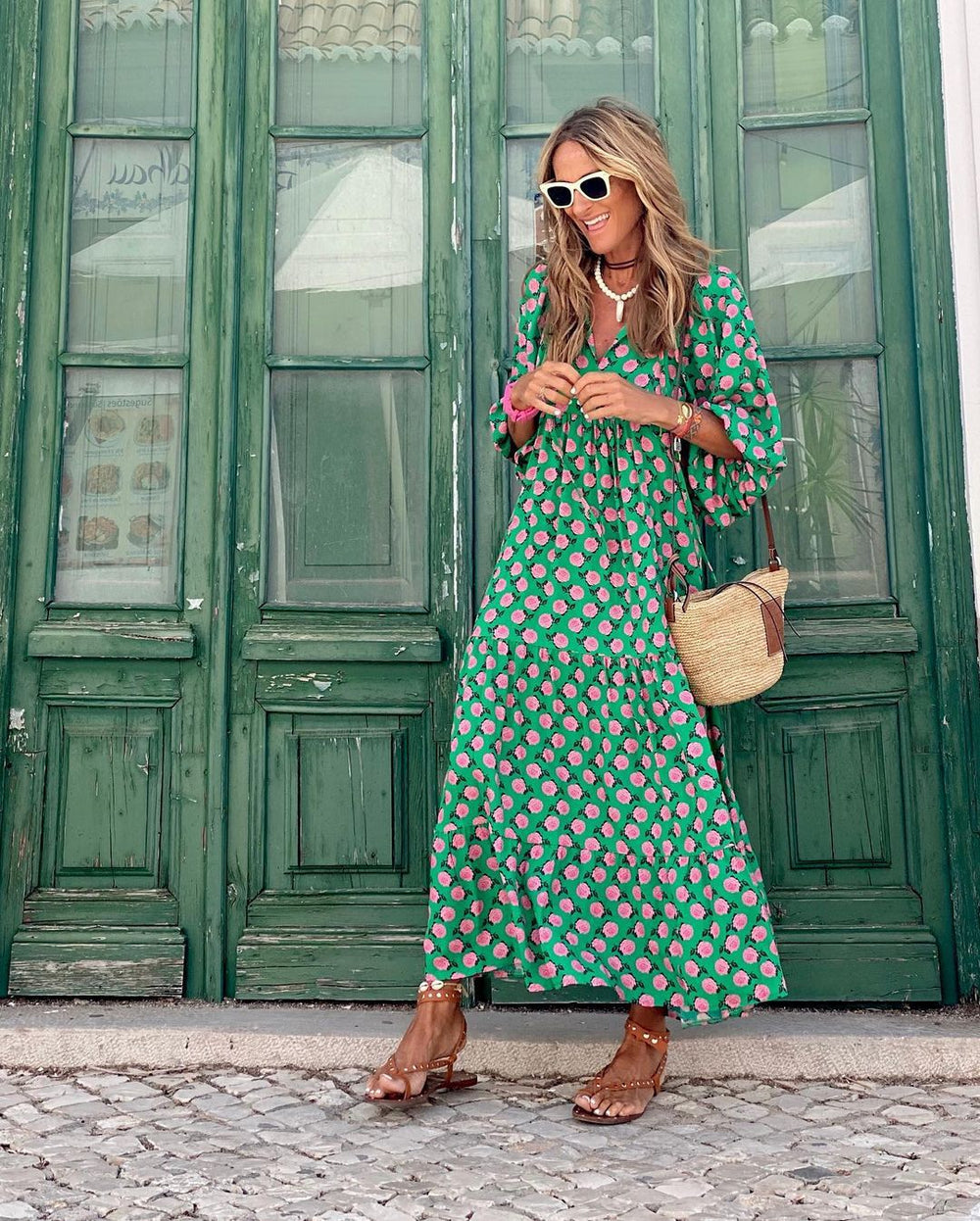 Iwa – Bohemian Maxi Dress with V-Neck