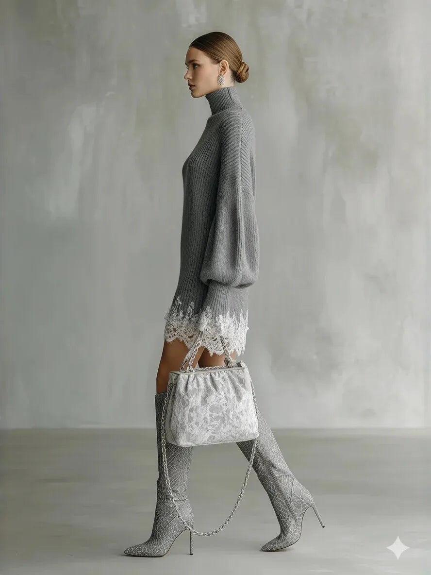 Constance | Lace Hem Sweater Dress