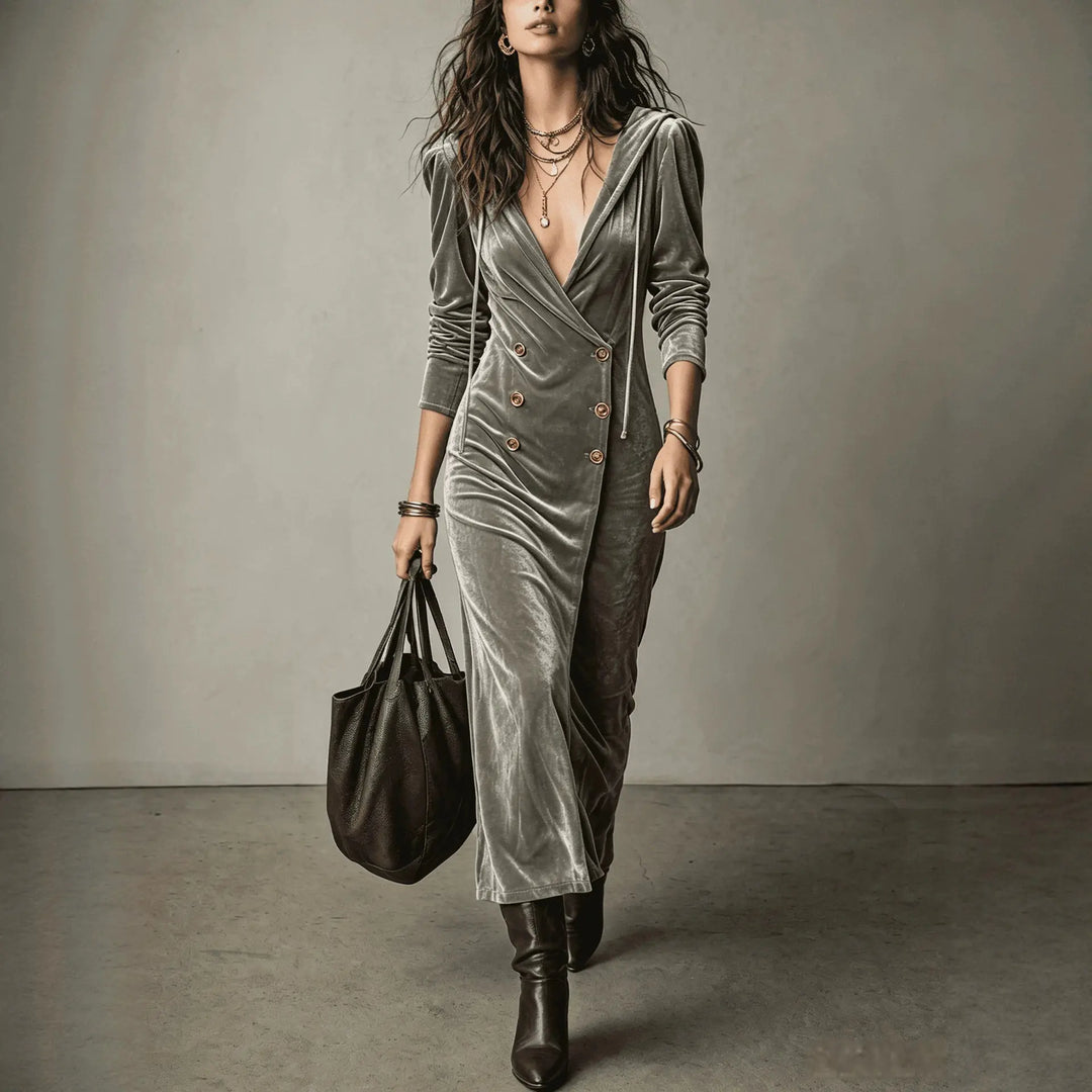 Alexandra | Velvet Hooded Midi Dress