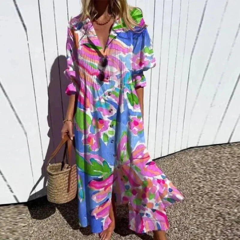 Rimmey – Boho Maxi Dress with Deep V-Neck