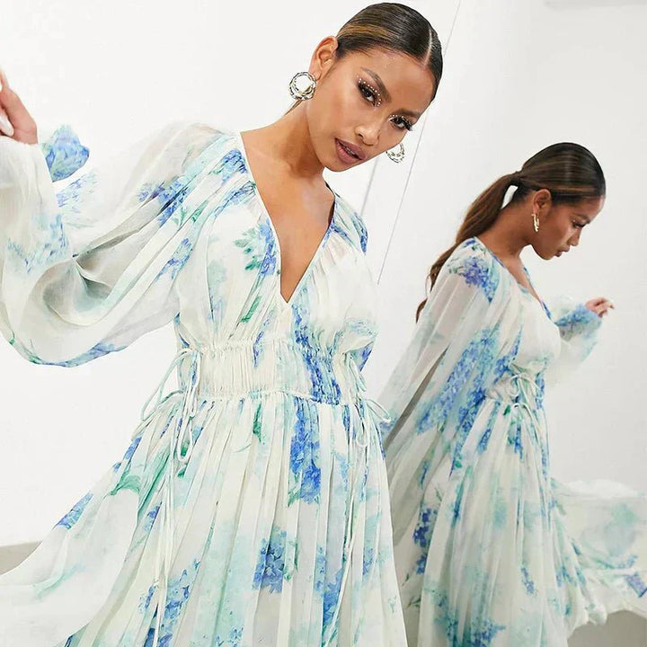 Athena – Floral Drawstring Maxi Dress