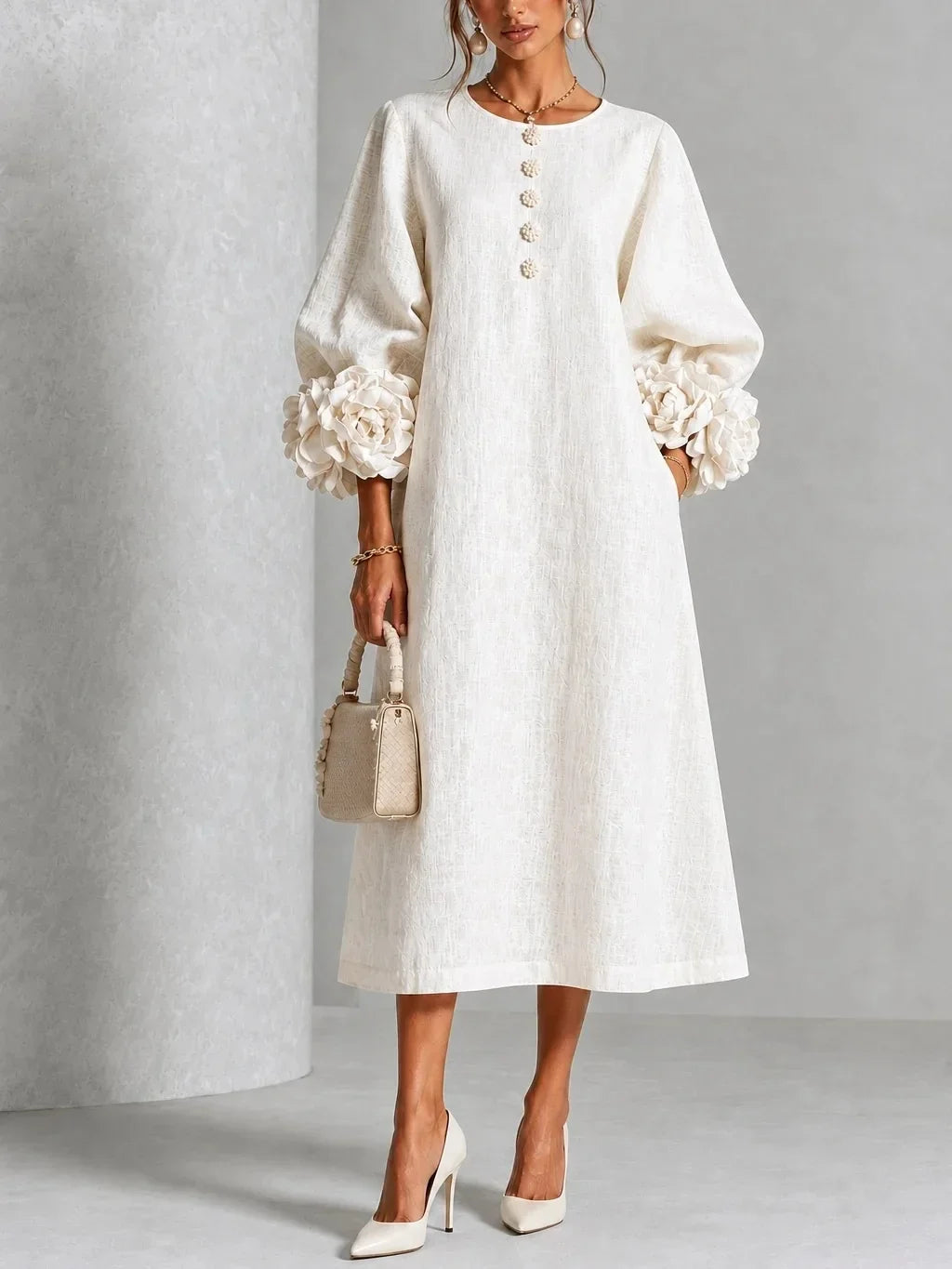 Willa | Floral Lantern-Sleeve Midi Dress