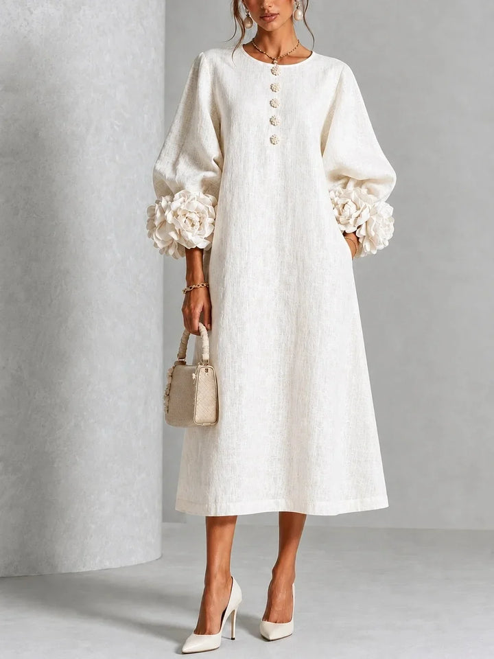 Willa | Floral Lantern-Sleeve Midi Dress