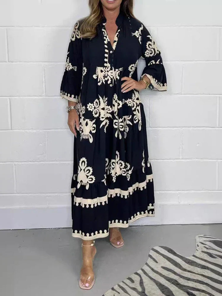 Valeen – Printed Midi Dress with Horn Sleeves