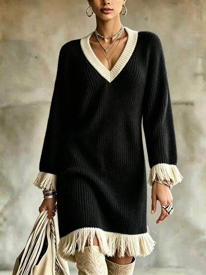 Jolene | Fringe Knit Sweater Dress