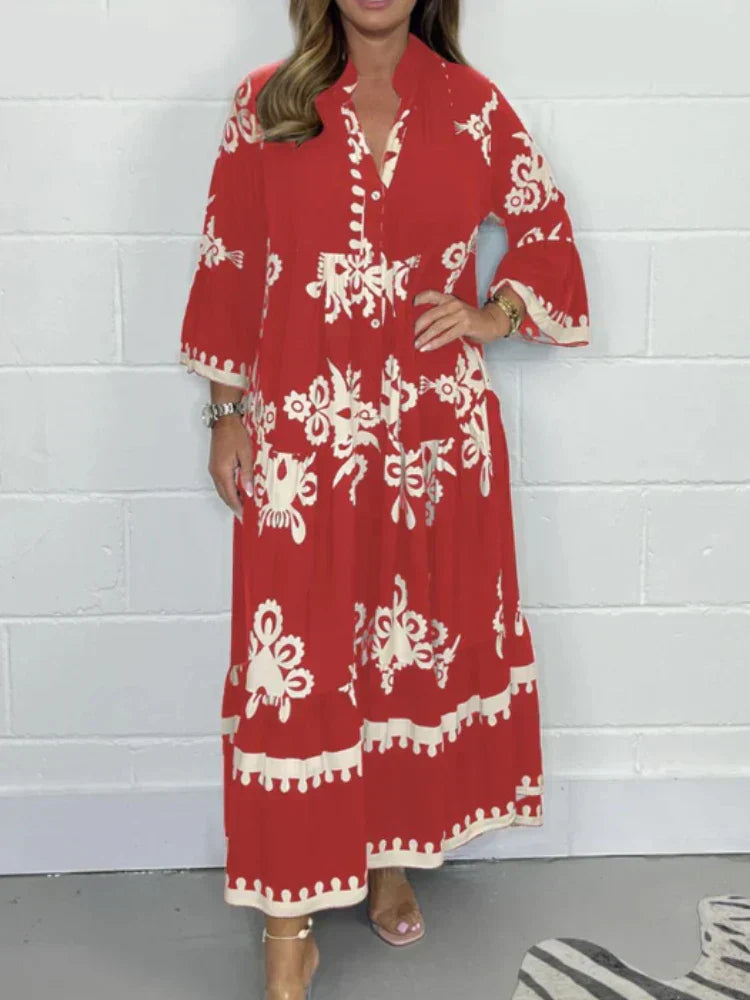 Valeen – Printed Midi Dress with Horn Sleeves