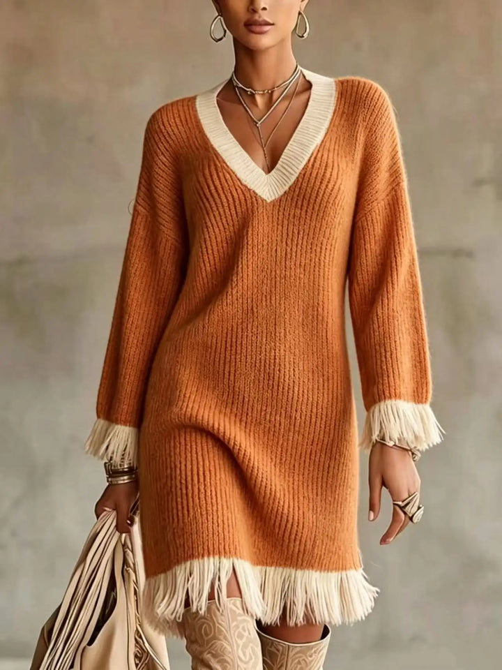 Jolene | Fringe Knit Sweater Dress