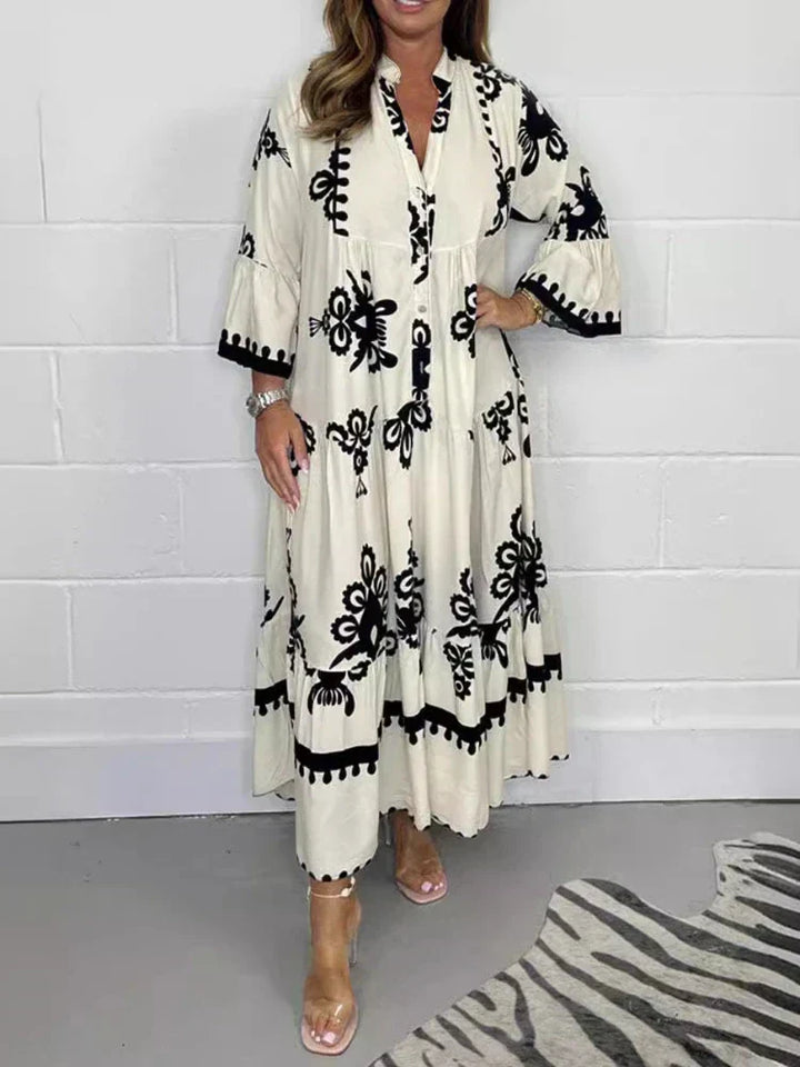 Valeen – Printed Midi Dress with Horn Sleeves
