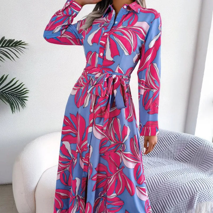 Lala – Floral Printed Maxi Shirt Dress