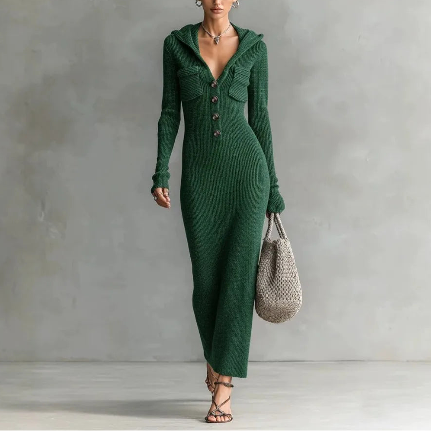 Letitia | Hooded Ribbed Knit Dress