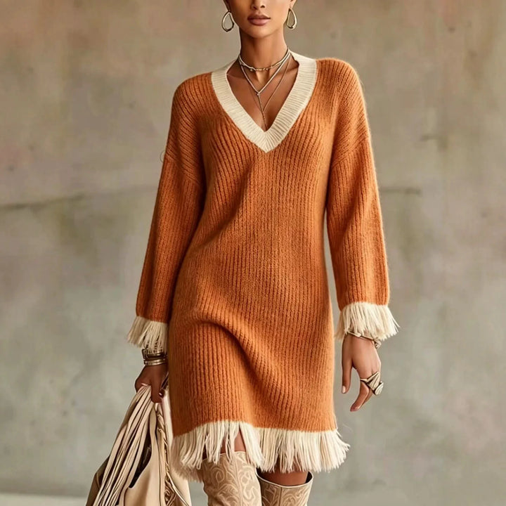 Jolene | Fringe Knit Sweater Dress
