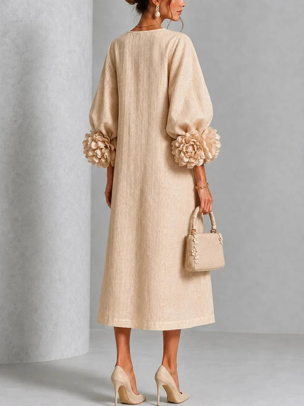 Willa | Floral Lantern-Sleeve Midi Dress