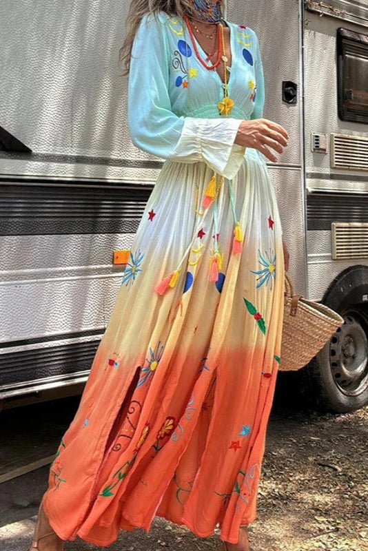 Demeter – Floral Ombre V-Neck Maxi Dress