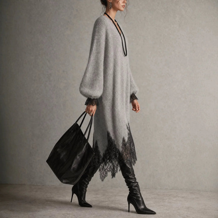 Kaitlin | Lace Trim Knit Dress