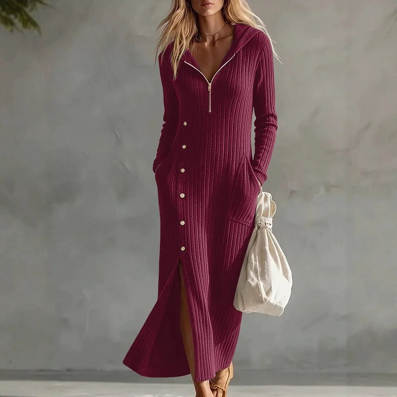 Marcie | Ribbed Hooded Midi Dress