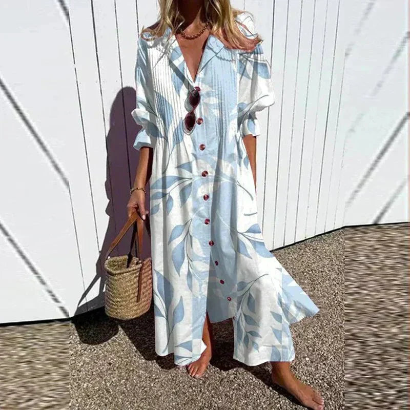 Rema – Boho Maxi Dress with Deep V-Neck