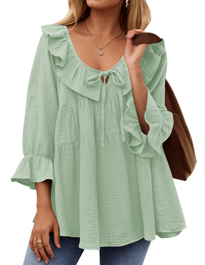 Micaela – Ruffle Hem Tunic with Tie-Front Detail
